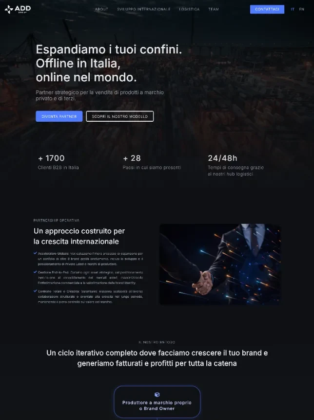Homepage ADD Group: presentazione aziendale e offerta per partner business