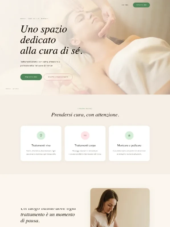 Homepage del centro estetico: trattamenti e cura di sé