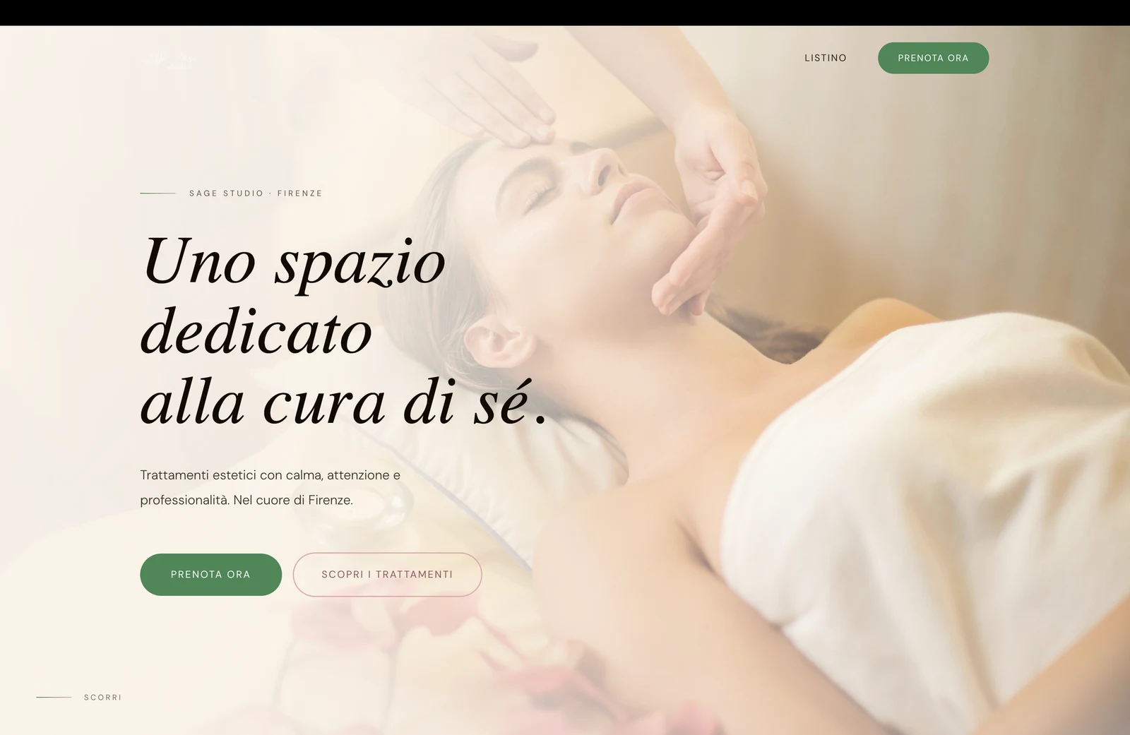 Homepage del centro estetico: trattamenti e cura di sé
